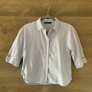 Zara Light Blue Cropped Button-Down Shirt
